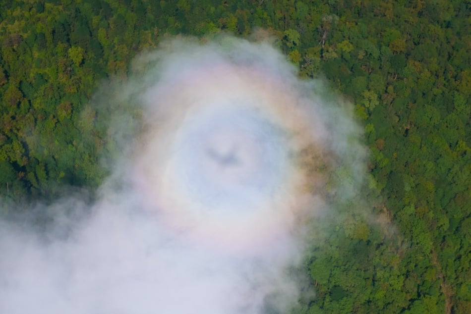 Brocken spectre light phenomenon, also called a Brocken bow.