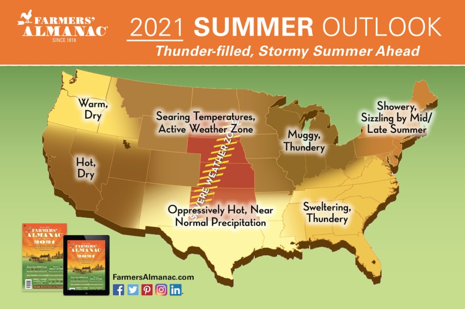 2021 US Map Summer Outlook 2021 by Farmers' Almanac.