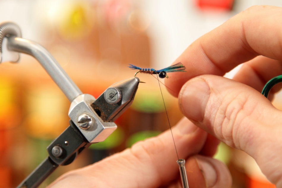Fly tying close up with clamp