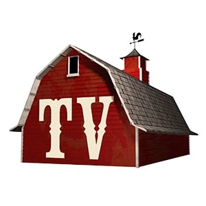 3D Illustration of a barn with TV imprinted on the front.
