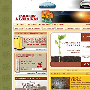 2007 screenshot of the Farmers' Almanac website.