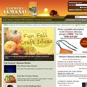2010 screenshot of the Farmers' Almanac website.