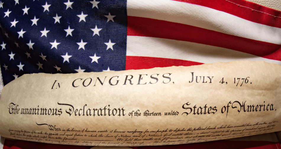 Declaration of Independence and American flag