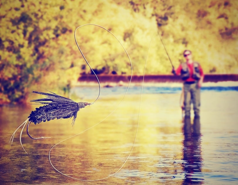 person fly fishing, close up of a fly