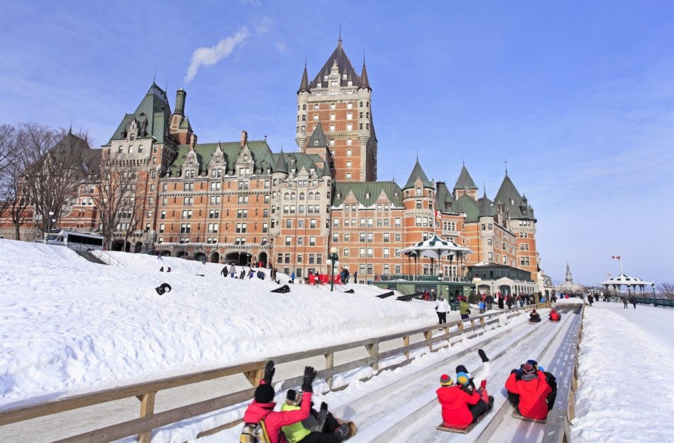 Sledding in Quebec City, Canada.