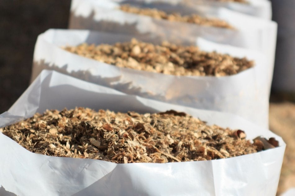 Sawdust fertilizer pack close up, also a peat moss alternative.
