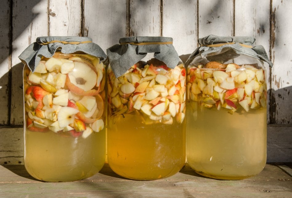 Apple vinegar jars.