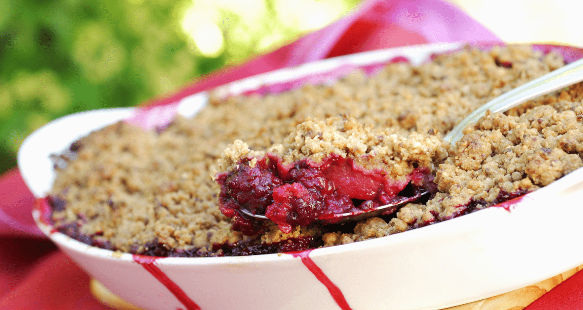 Blackberry and apple crumble.