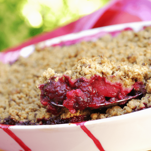 Blackberry and apple crumble.