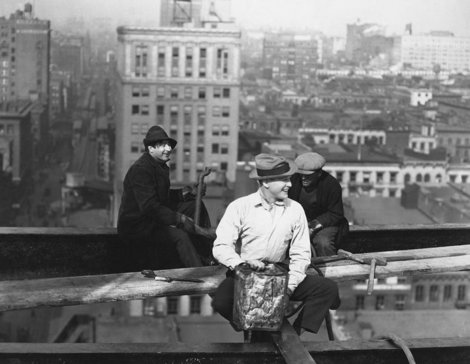 Labor Day workers in an old black and white photo.