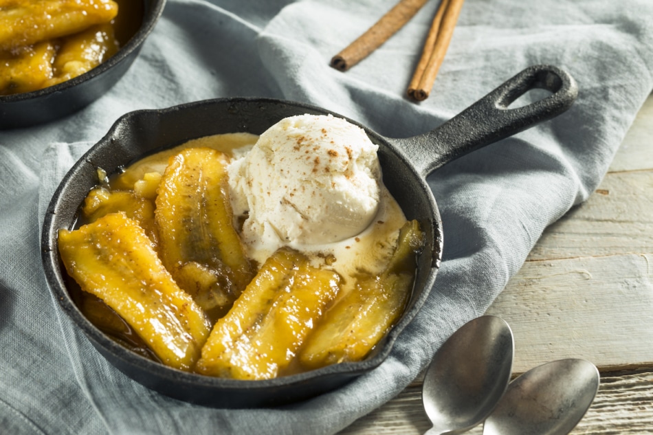 Homemade Sauteed Bananas Foster with Cinnamon and Ice Cream