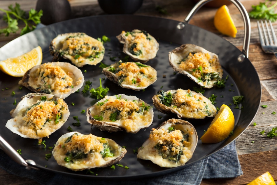 Homemade Creamy Oysters Rockefeller with Cheese and Spinach