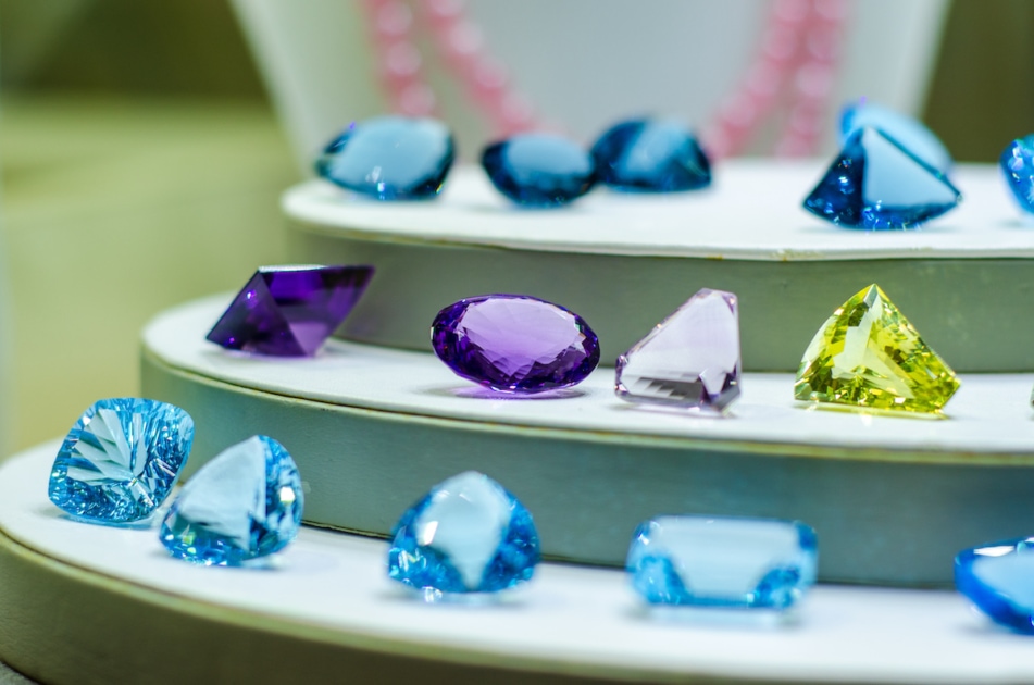 Gemstones on display in store.