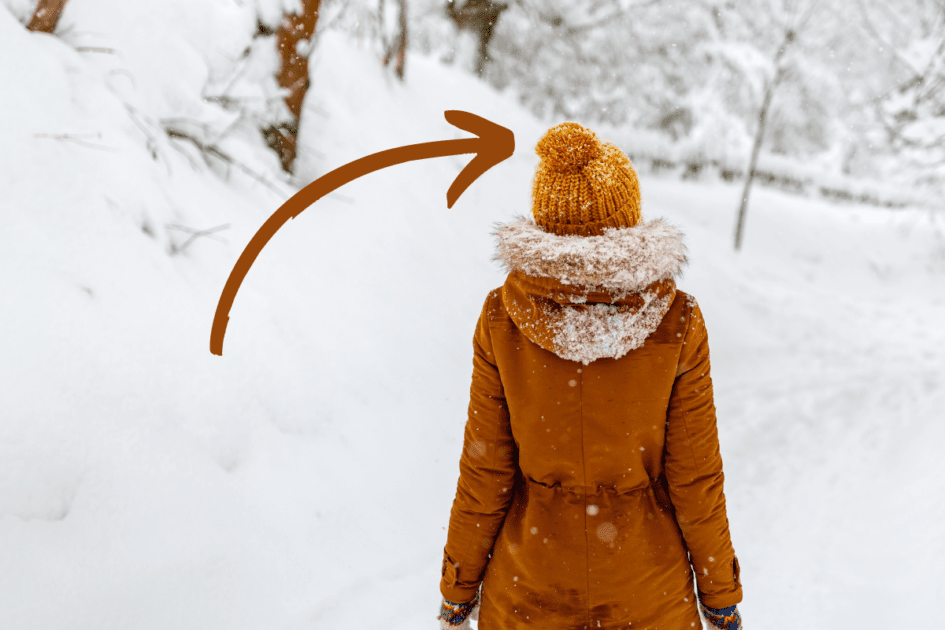 Hat With Pom Pom in Winter Scene.