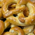 Soft pretzels close up.