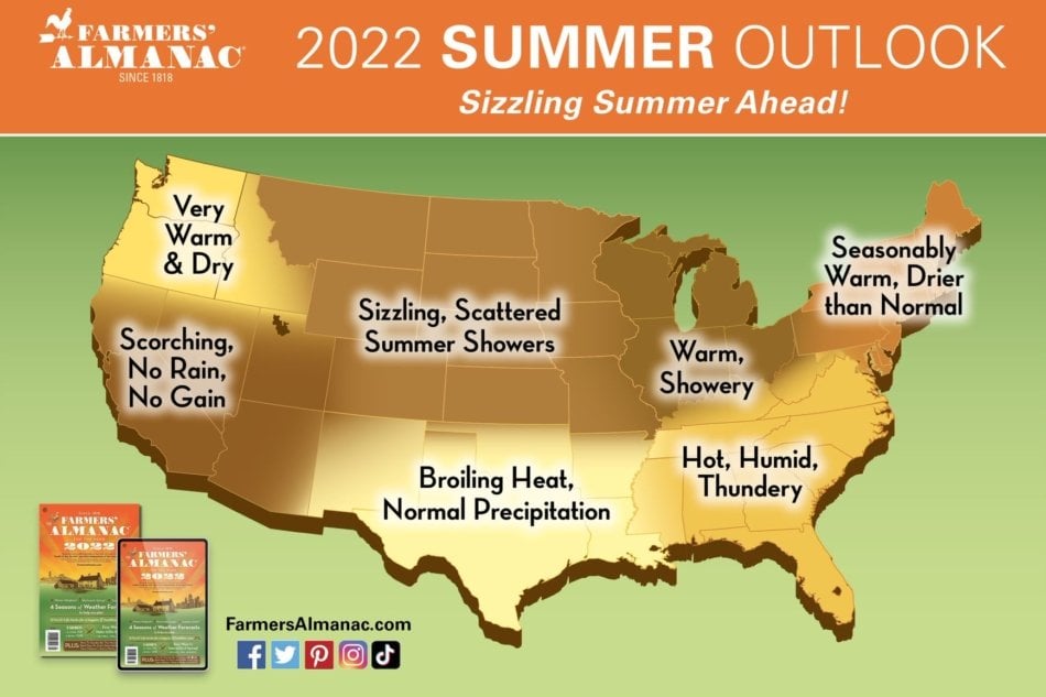Farmers' Almanac 2022 US Summer Weather Outlook.
