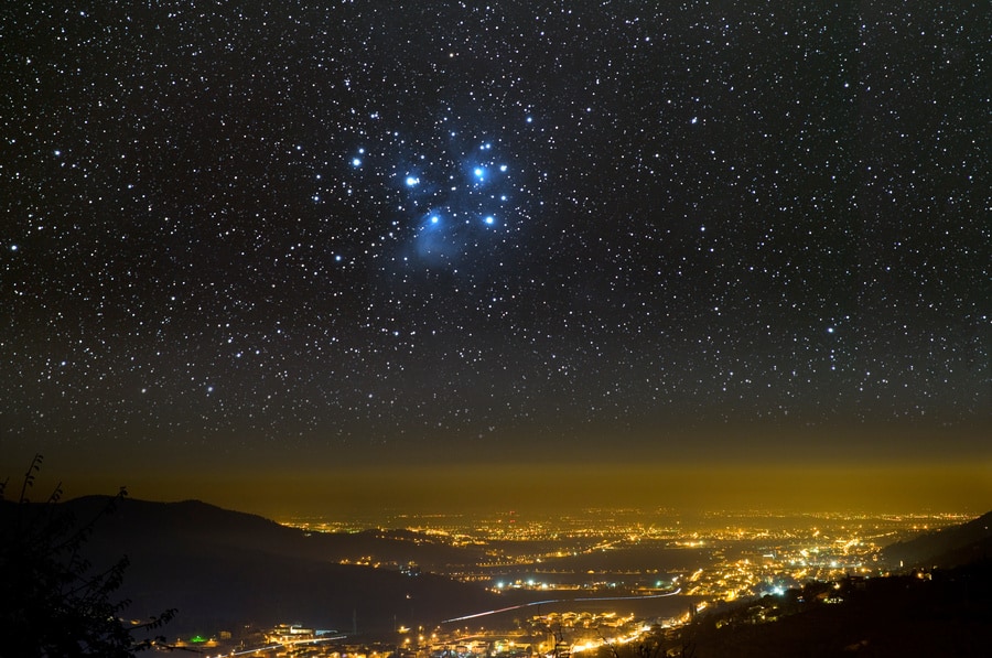 Venus and Pleiades in June night sky.