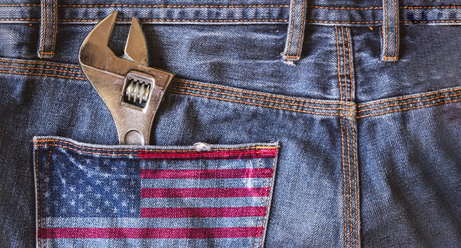 Labor Day and Labor Day weekend represented by a wrench and an American flag.