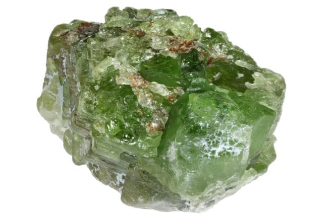 Raw olivine peridot crystals, the August birthstone