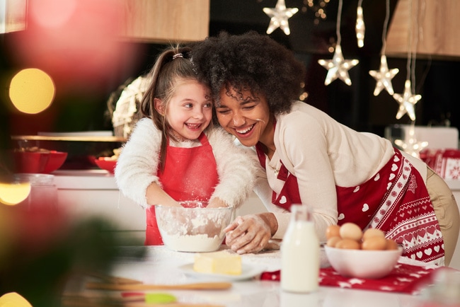 Budget friendly family fun is baking together.