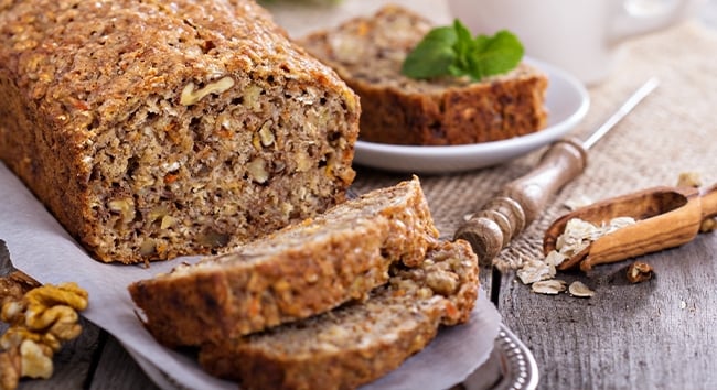 A photo of black walnut bread made with wild nuts.