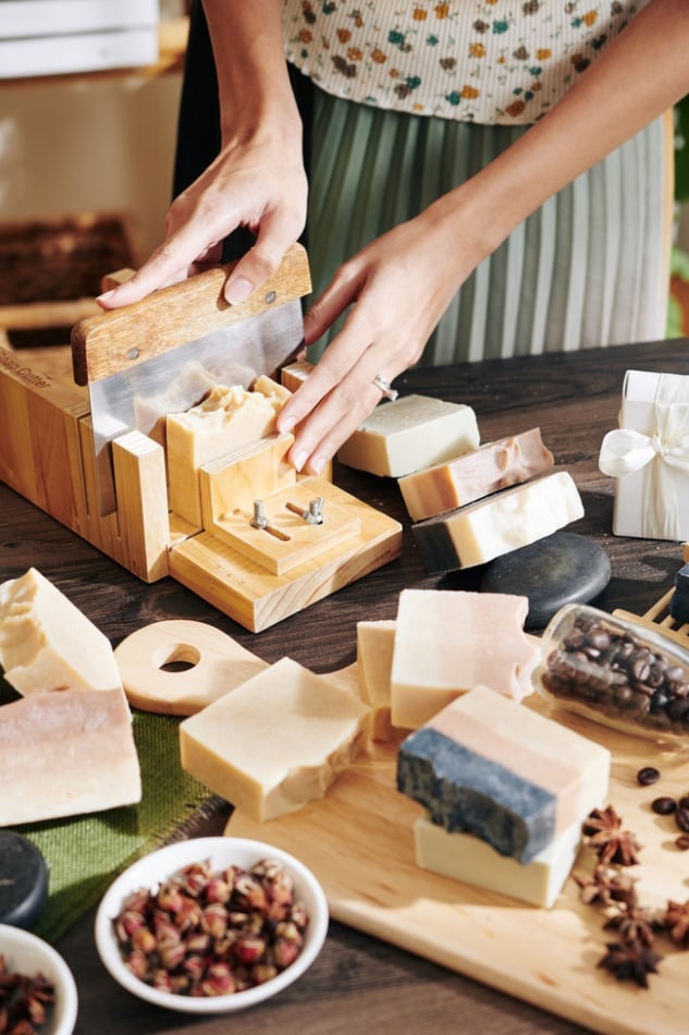 Soap cuttings from a handmade block.