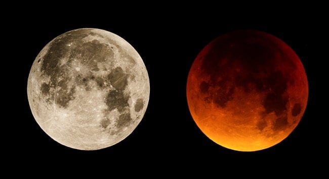Total lunar eclipse before and during images.