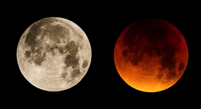 Total lunar eclipse before and during images.