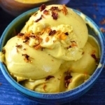 golden gelato ice cream in a bowl.