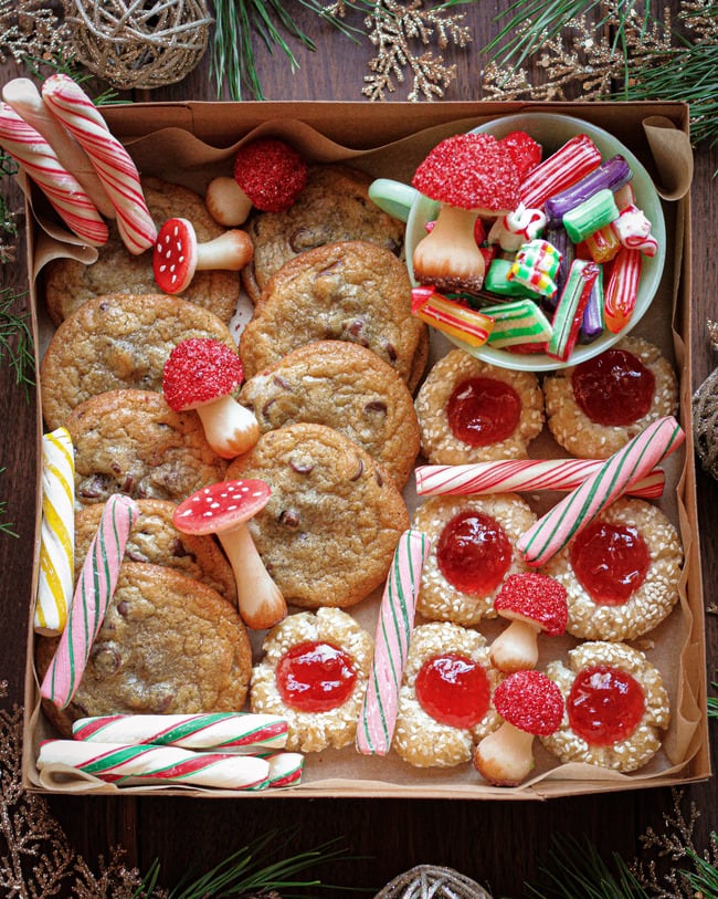 Thumbprint cookies in a gift box.