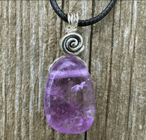 February birthstone, amethyst necklace.