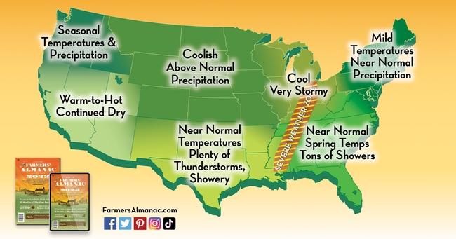 spring 2023 weather forecast by Farmers' Almanac.