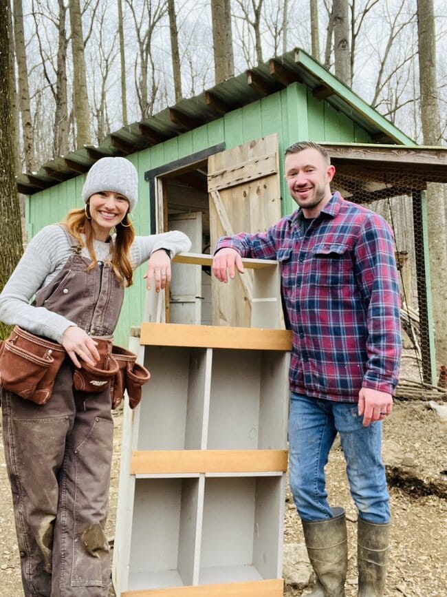 Chicken coop chicken nesting boxes.