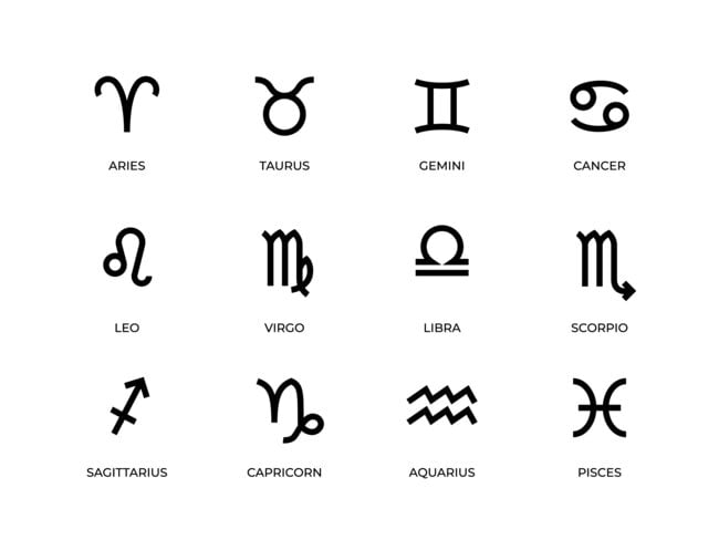 Zodiac sign symbols.
