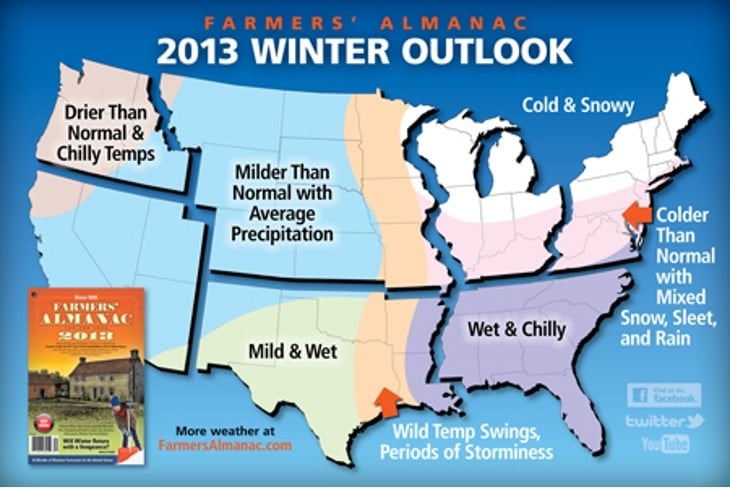 Old Farmers' Almanac Winter Weather Forecast US 2013