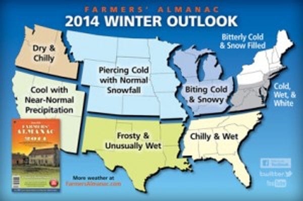 Old Farmers' Almanac Winter Weather Forecast US 2014