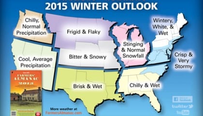 Old Farmers' Almanac Winter Weather Forecast US 2015