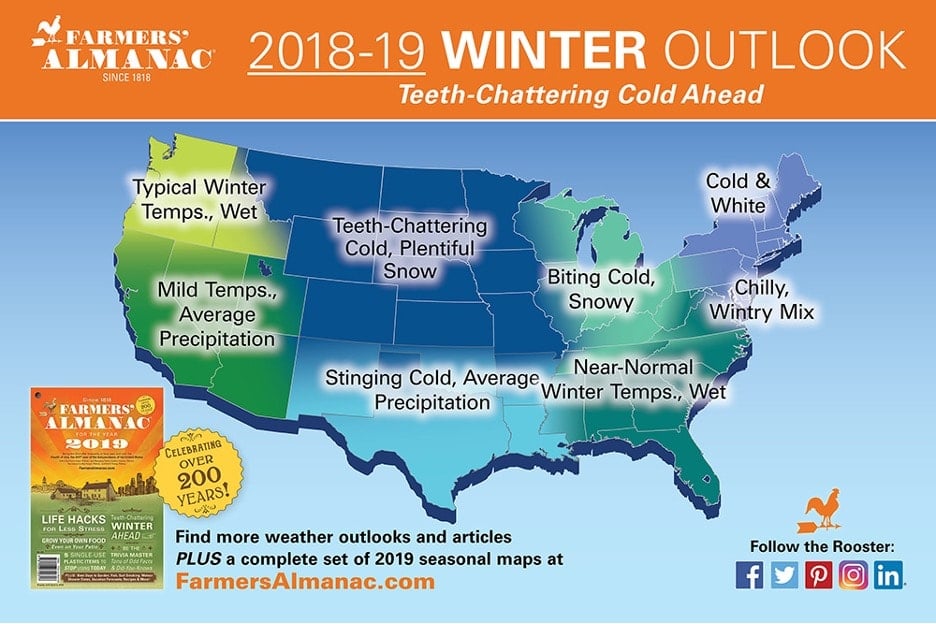 Old Farmers' Almanac Winter Weather Forecast US 2019
