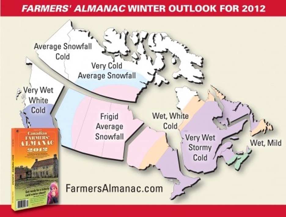 2012 Canadian Farmers' Almanac Extended Winter Weather Forecast Map