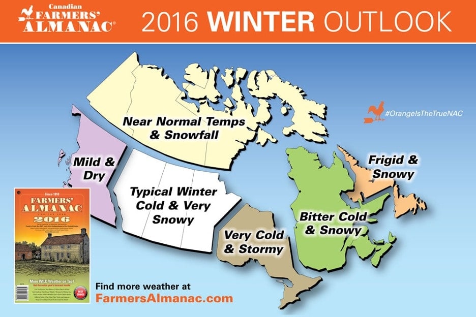 Canadian Farmers' Almanac 2016 Extended Winter Weather Forecast