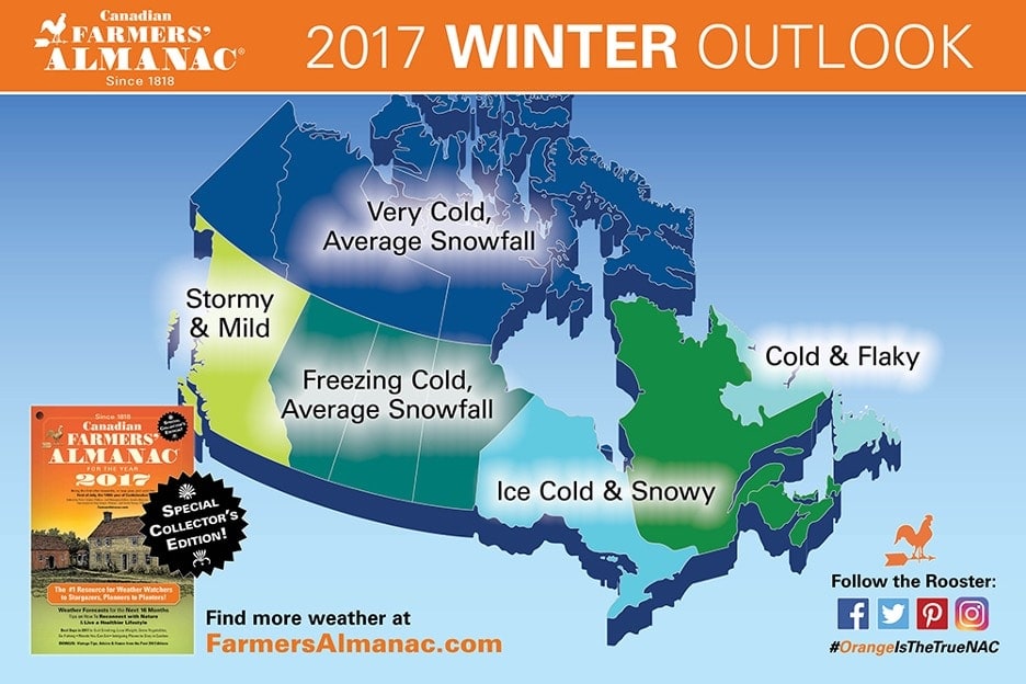 2017-18 Canadian Farmers' Almanac Extended Winter Weather Forecast