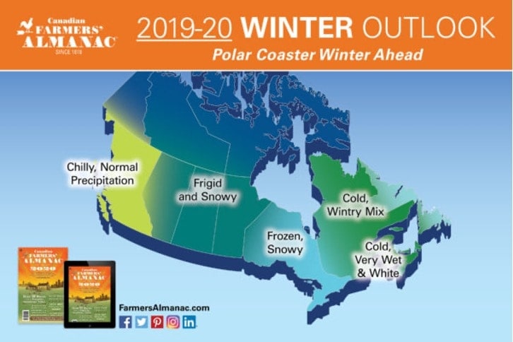2019-20 Farmers' Almanac Extended Winter Weather Forecast for Canada