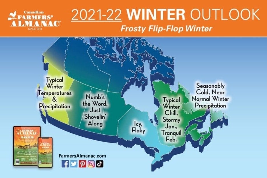 Old Farmers' Almanac Extended Winter Forecast Canada 2021-22