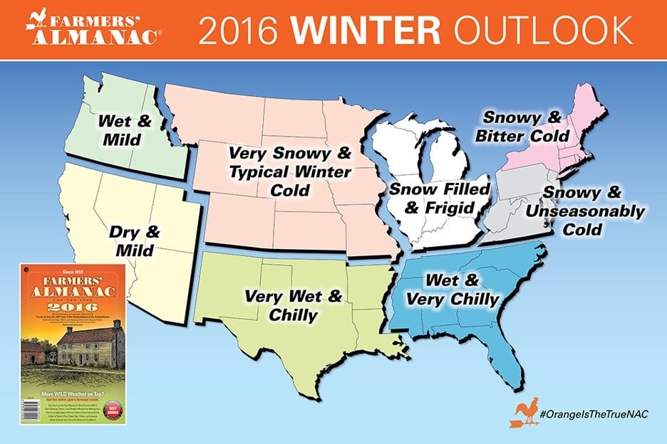 2016 US Farmers' Almanac Extended Winter Weather Forecast