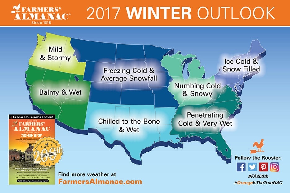 2017 Farmers' Almanac Extended Winter Weather Forecast
