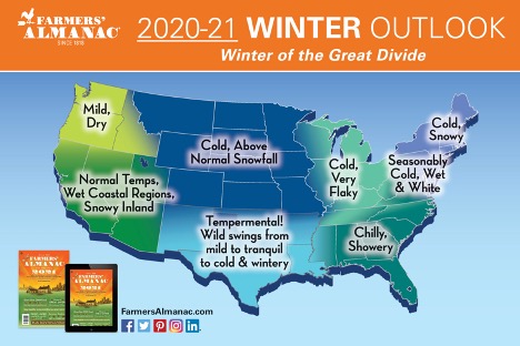 Old Farmers' Almanac Extended Winter Weather Map 2020-21