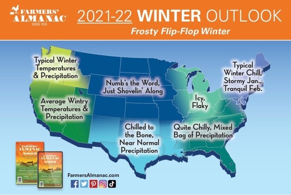 Old Farmer's Almanac Winter 2021-2022 Forecast and Predictions