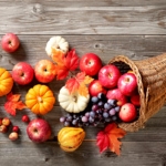 A horn of plenty with food spilling out.