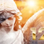 123 angel number and angel statue.