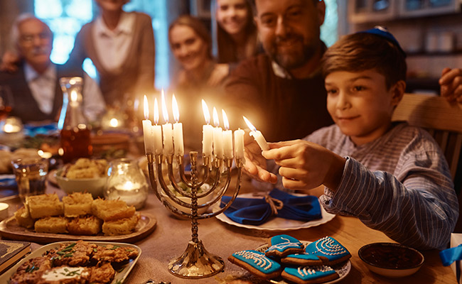 Hanukkah menorah symbolizing Hanukkah 2023.